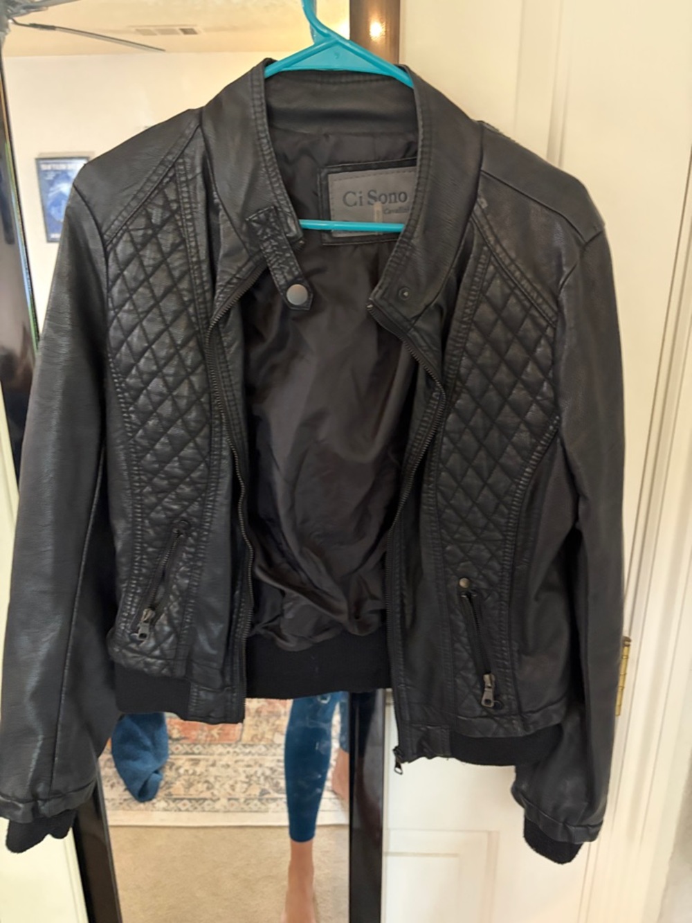 Ci Sono Black Quilted Faux Leather Bomber Jacket